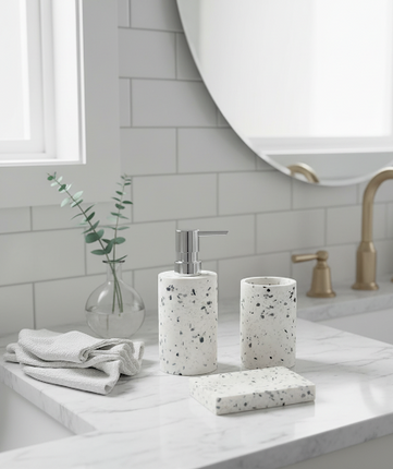 Set 3 piese accesorii de baie terrazzo alb cu gri