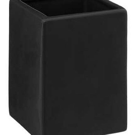 Set accesorii de baie, 4 piese, negru mat, ceramica + lemn