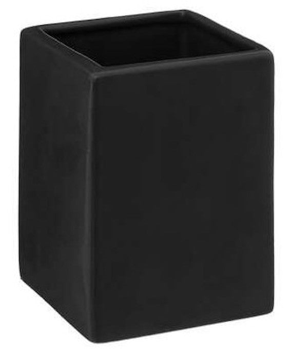 Set accesorii de baie, 4 piese, negru mat, ceramica + lemn