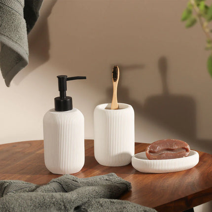 Set 3 piese accesorii de baie alb dungat