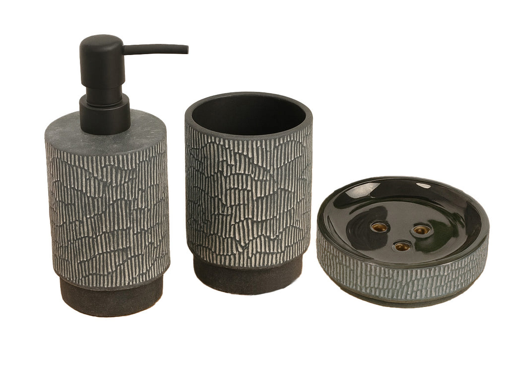 Set 3 piese accesorii de baia, cermica, gri