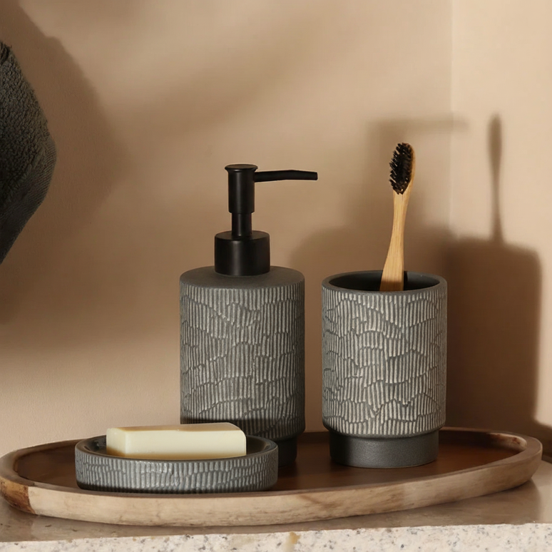 Set 3 piese accesorii de baie ceramica gri
