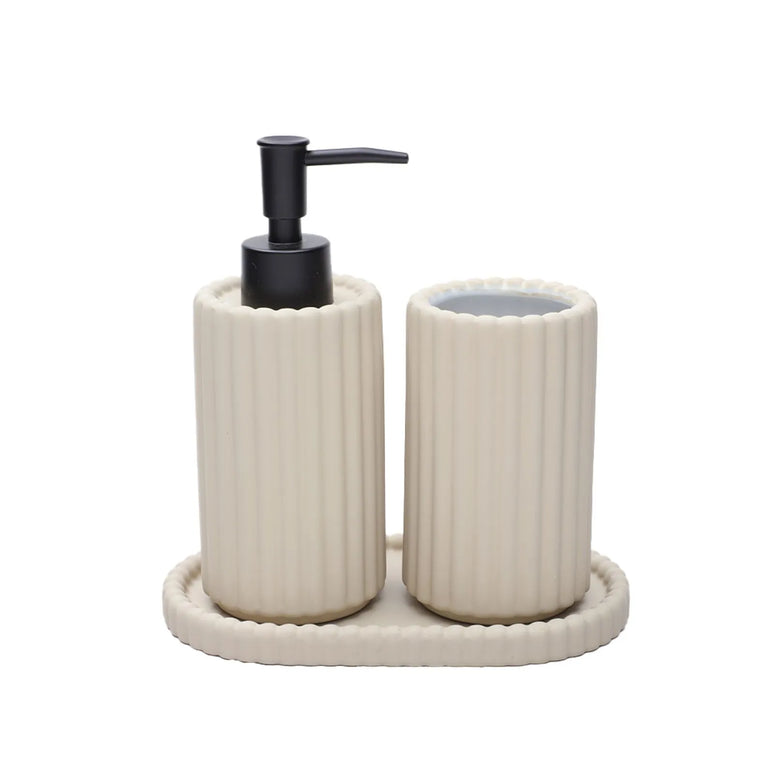Set 3 piese accesorii de baie crem mat