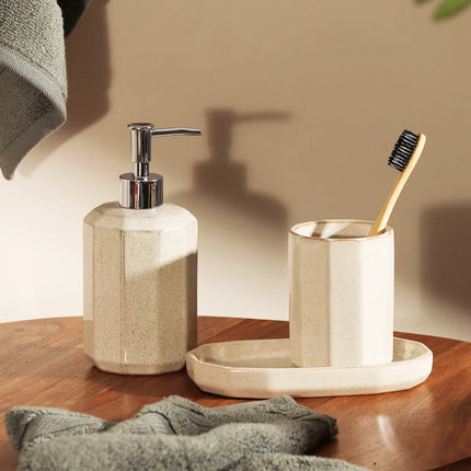 Set 3 piese accesorii de baie crem ceramica cu o glazura lucioasa