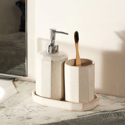Set 3 piese accesorii de baie crem ceramica cu o glazura lucioasa