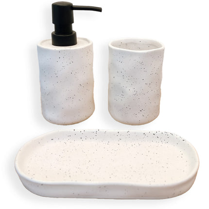 Set 3 piese accesorii de baie alb cu puncte ceramica