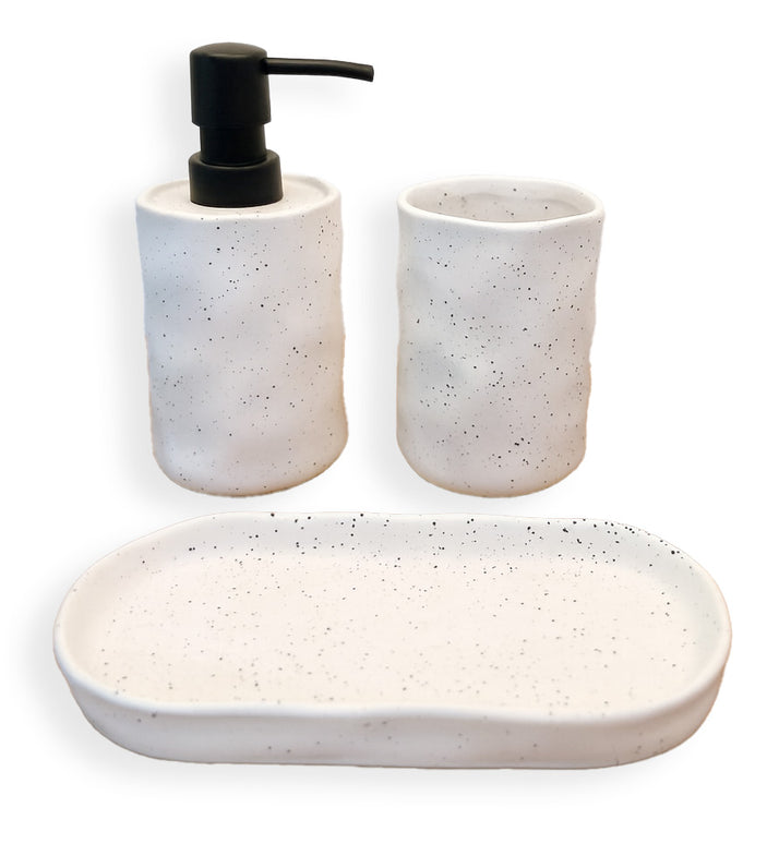 Set 3 piese accesorii de baie alb cu puncte ceramica