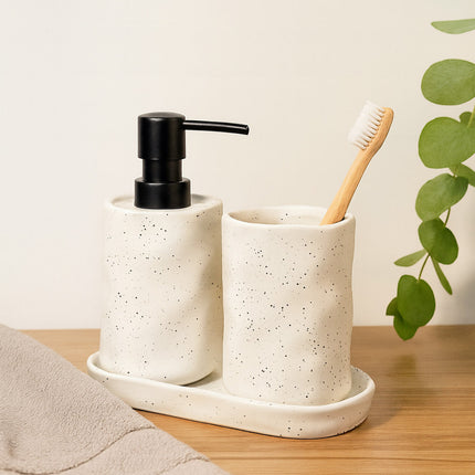 Set 3 piese accesorii de baie alb cu puncte ceramica