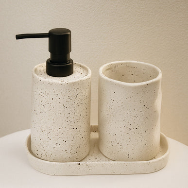 Set 3 piese accesorii de baie alb cu puncte ceramica