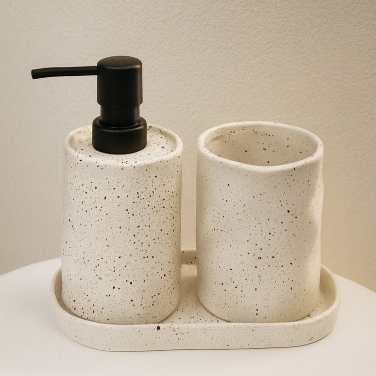 Set 3 piese accesorii de baie alb cu puncte ceramica