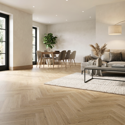 Parchet SPC Herringbone Cream Oak 103 – 625x127x6.5 mm