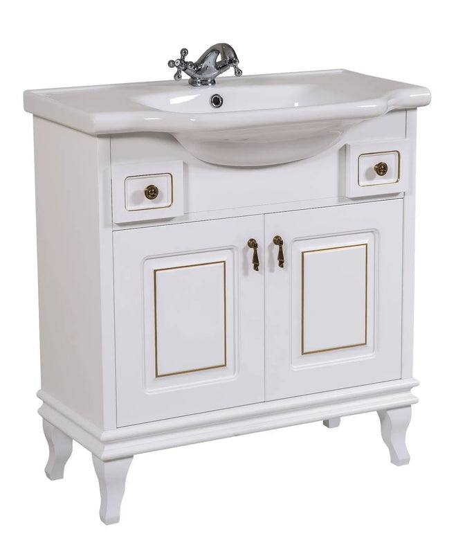 Mobilier de baie pe pardoseală Beatrice alb+auriu Aqua Rodos