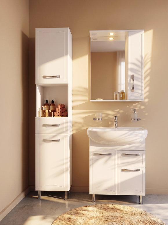 Mobilier de baie pe pardoseală cu sertar Decor, Alb