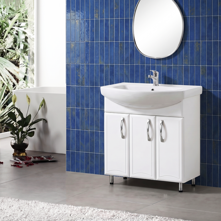 Mobilier de baie pe pardoseală Decor, Alb