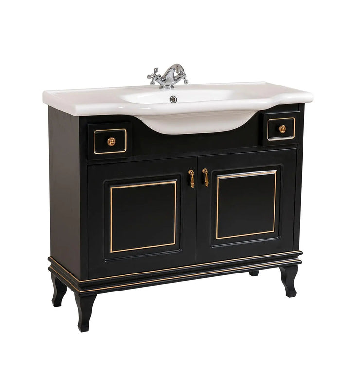 Mobilier de baie pe pardoseală Beatrice negru+auriu Aqua Rodos