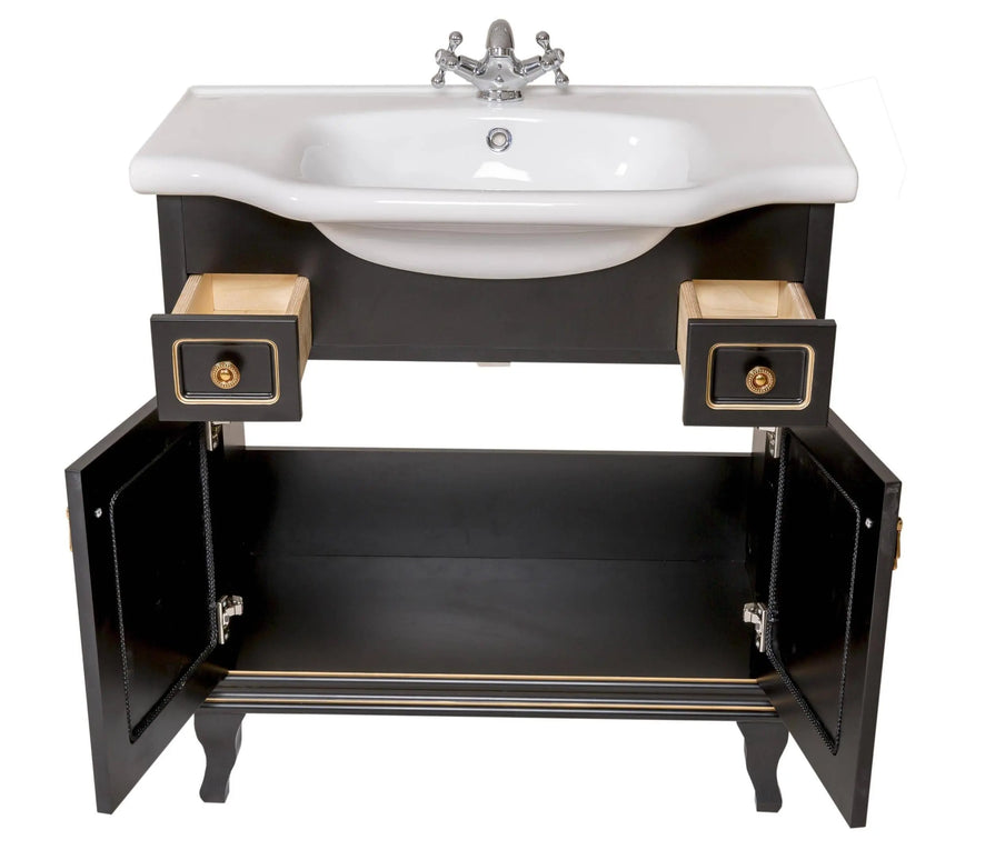 Mobilier de baie pe pardoseală Beatrice negru+auriu Aqua Rodos