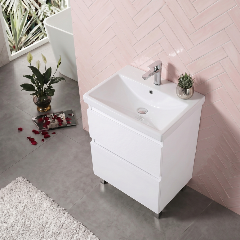 Mobilier de baie pe pardoseala Elite, Alb Mat