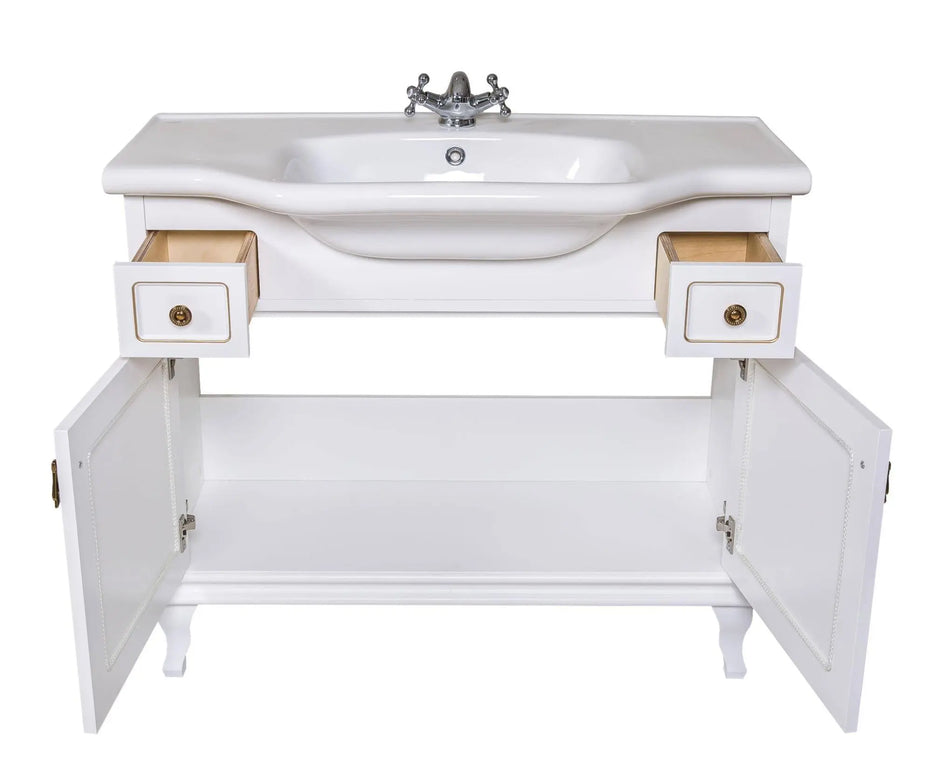 Mobilier de baie pe pardoseală Beatrice alb+auriu Aqua Rodos