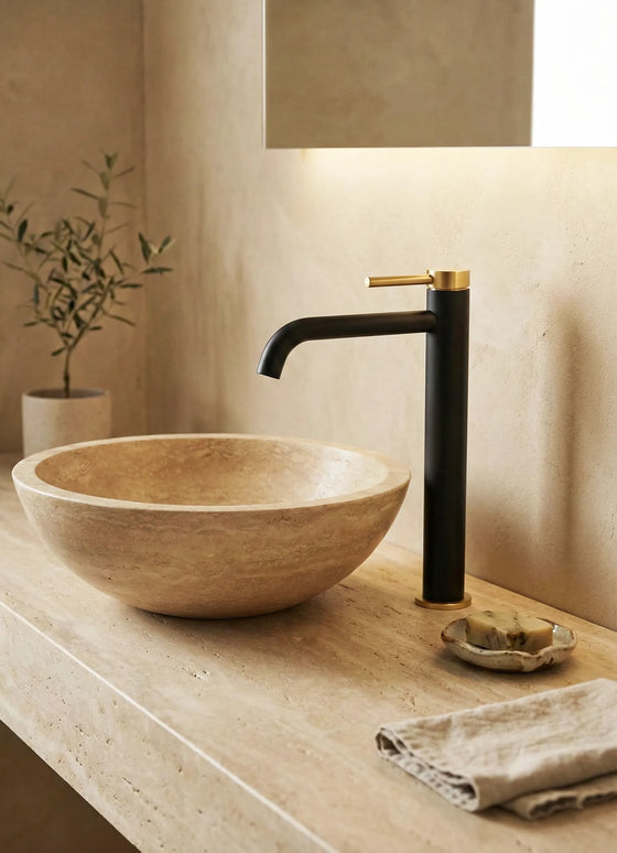 Baterie lavoar – Colecția Vanolu – Negru mat + Auriu periat