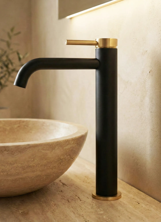 Baterie lavoar – Colecția Vanolu – Negru mat + Auriu periat