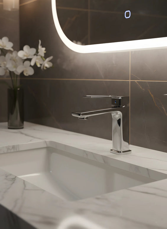 Baterie lavoar modernă – finisaj crom lucios, design premium