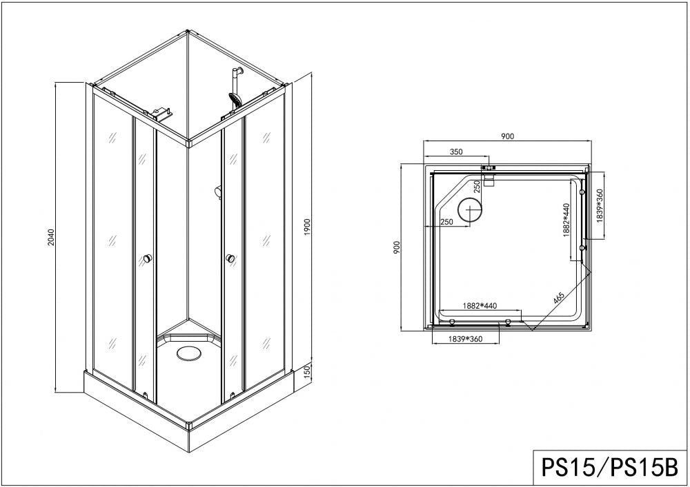 FORTE 2 - CABINA DE DUS COMPLETA, SIMPLA, FARA PLAFON, 90X90X205CM - PS15