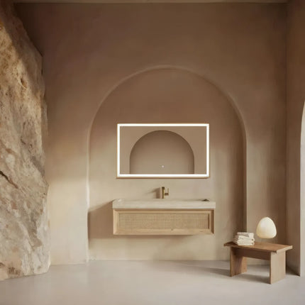 Set Mobilier Baie din Lemn Natur cu Oglindă LED – Design Modern & Premium