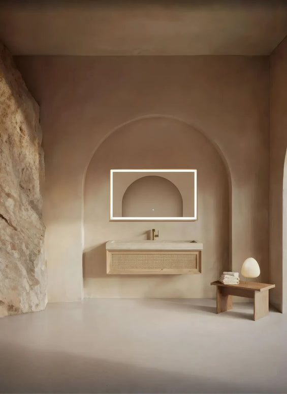 Set Mobilier Baie din Lemn Natur cu Oglindă LED – Design Modern & Premium