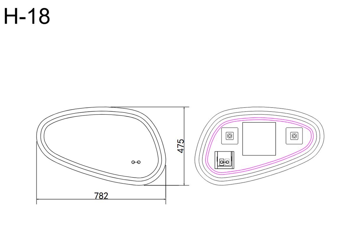 Oglindă baie LED 80x45 cm asimetrică, 3 nuanțe de lumină, anti-aburire și touch control J-18