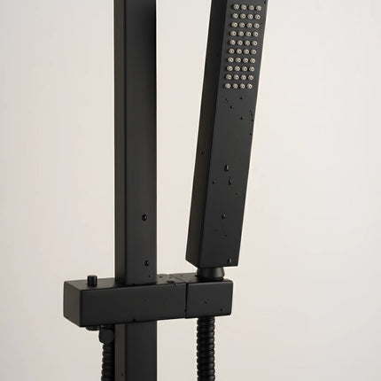 Set duș termostatic pătrat H-cubic – inox premium, finisaj negru mat