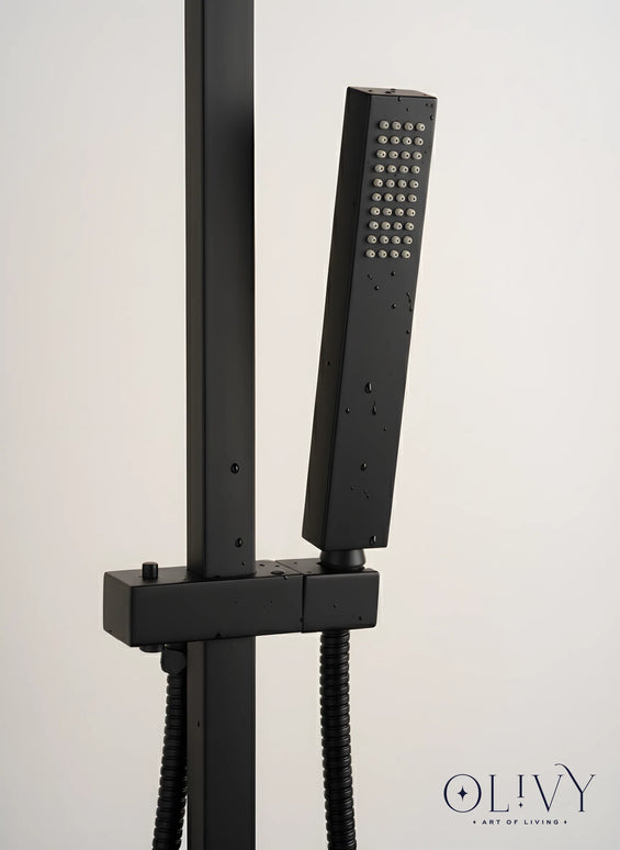 Set duș termostatic pătrat H-cubic – inox premium, finisaj negru mat