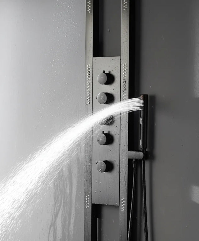 Panel de Duș Black Round – Design Modern cu Duș Tip Cascadă și Funcții Multiple