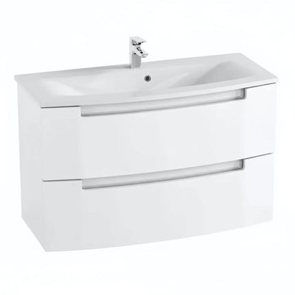 Mască baie suspendată Headway cu lavoar ceramic – Alb lucios