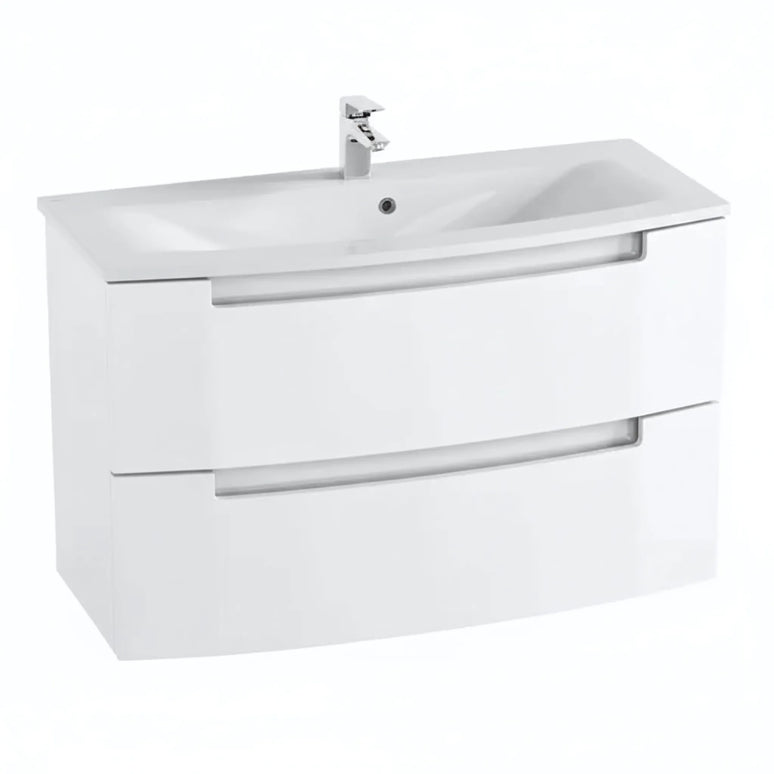 Mască baie suspendată Headway cu lavoar ceramic – Alb lucios