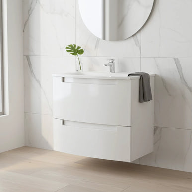 Mască baie suspendată Headway cu lavoar ceramic – Alb lucios