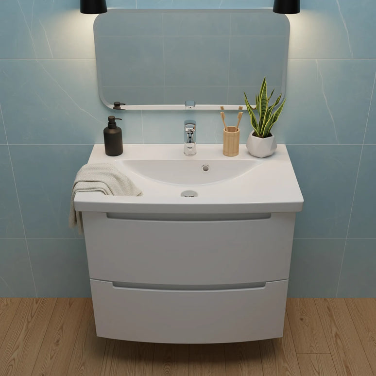 Mască baie suspendată Headway cu lavoar ceramic – Alb lucios