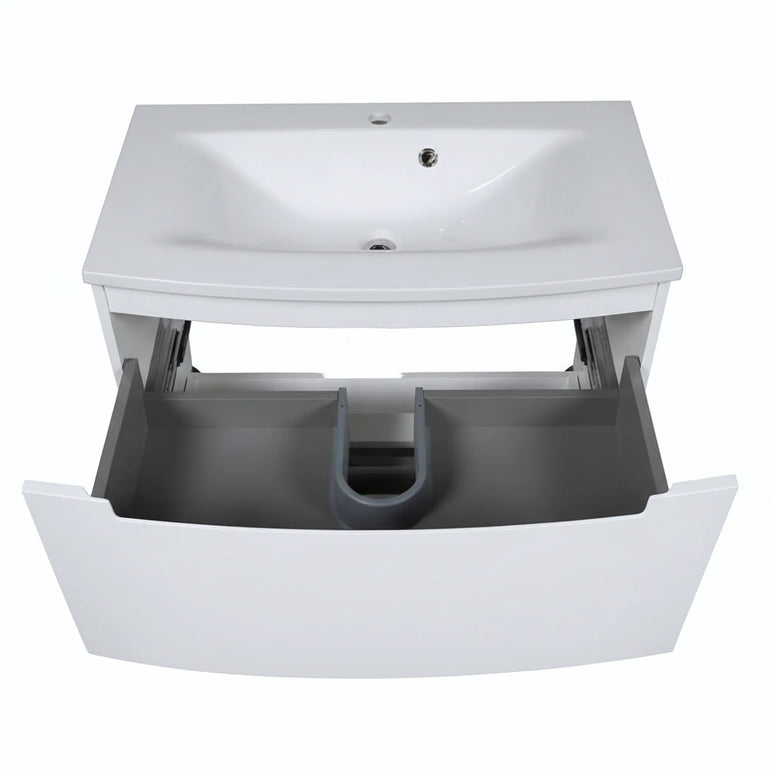 Mască baie suspendată Headway cu lavoar ceramic – Alb lucios