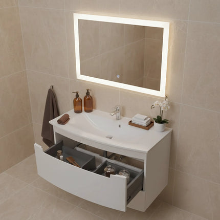 Mască baie suspendată Headway cu lavoar ceramic – Alb lucios