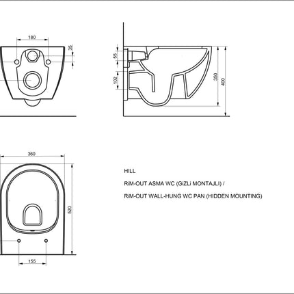 Vas WC suspendat Hill + Capac WC soft close