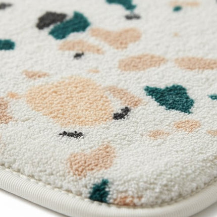 Covoras baie, SANITARY, imitatie casmir, 40x60 cm, alb cu imprimeu mozaic, Dreptunghiular