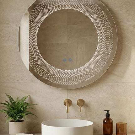 Oglindă baie LED ⌀80 cm rotundă, 3 nuanțe de lumină, dezaburire și touch control J-2068