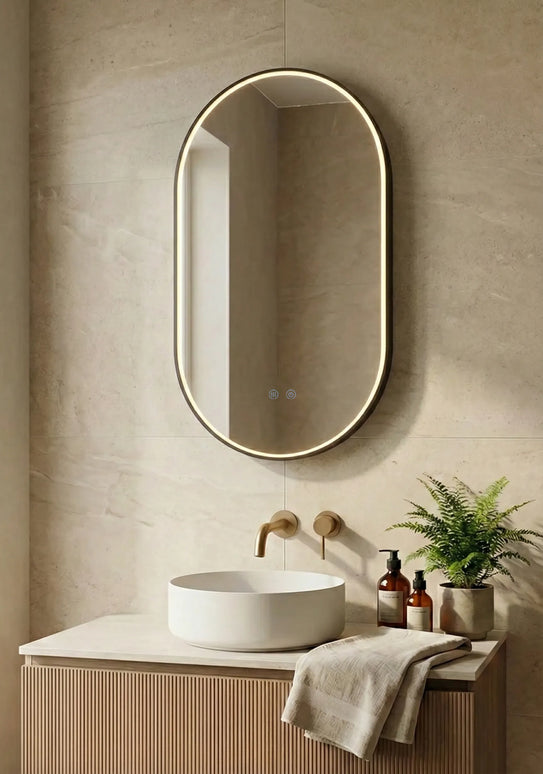 Oglindă baie LED 50x90 cm ovală, 3 nuanțe de lumină, dezaburire și touch control J-3055