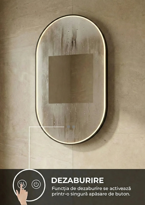 Oglindă baie LED 50x90 cm ovală, 3 nuanțe de lumină, dezaburire și touch control J-3055