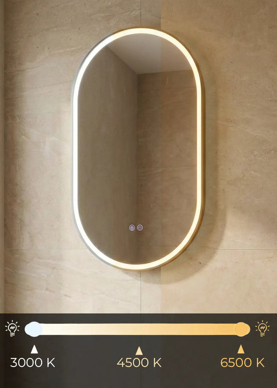 Oglindă baie LED 50x90 cm ovală, 3 nuanțe de lumină, dezaburire și touch control J-3055