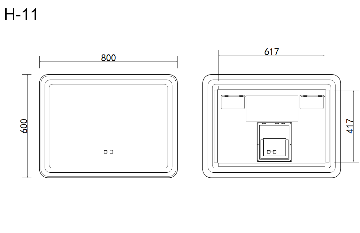 Oglindă baie LED 80x60 cm dreptunghiulară cu ramă neagră, 3 nuanțe de lumină, dezaburire și touch control J-11