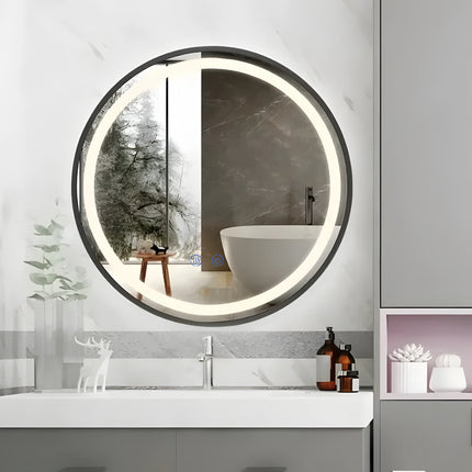 Oglindă LED Rotundă 70 cm J129 cu Ramă Neagră, Touch, Dezaburire și 3 Tipuri de Lumină