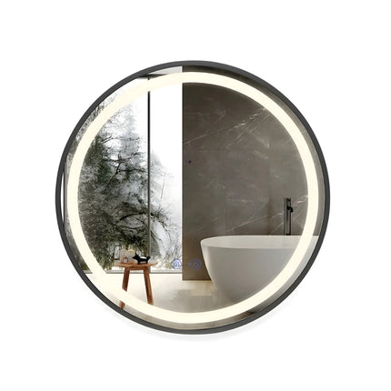 Oglindă LED Rotundă 70 cm J129 cu Ramă Neagră, Touch, Dezaburire și 3 Tipuri de Lumină
