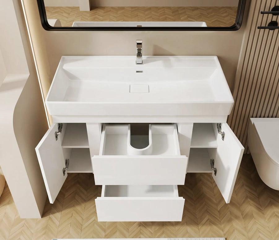 Mobilier de baie suspendat Kapri, Alb
