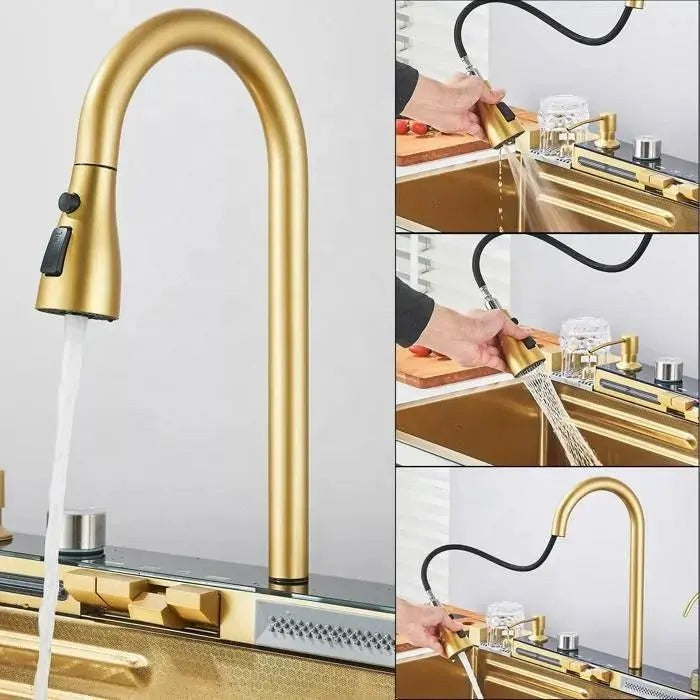 Chiuvetă multifuncțională cu accesorii, JY 7546 cu baterie digitală, Golden Tap hole