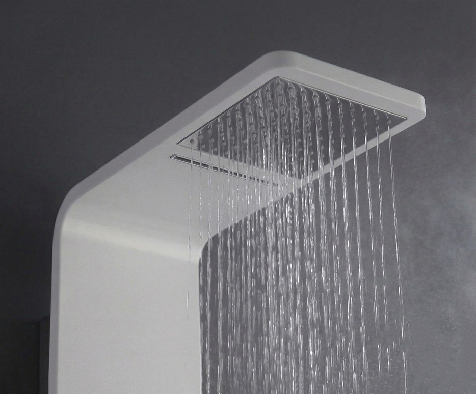 Panel de Duș Modern Alb Lucios – Design Minimalist cu Duș Fix și Accesorii Incluse